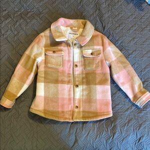 Old Navy Kids Plaid Sherpa Jacket - Pink and Tan